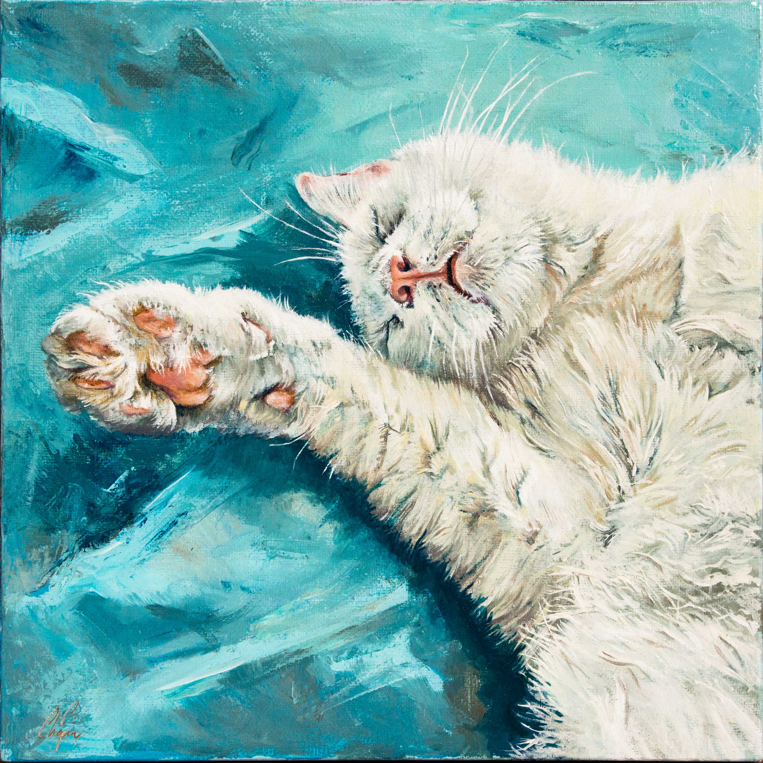 Achats originaux - Portrait à l'huile du chat Snow